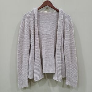 Eileen Fisher Womens Open Knit Cardigan Sweater Large Beige Hooded Beachy